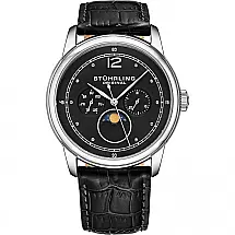 Relógio Stuhrling Homem, Masc Fase Lua Aço Inox Couro Dia, Sem, Data Resistente 50M