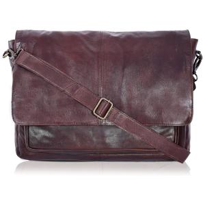 Bolsa Maleta de Couro Masculina para Laptop, OAK LEATHERS, Marrom Escuro