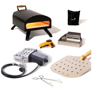 Forno de Pizza a Gás Portátil com Acessórios e Termômetro Infravermelho, BERTELLO, Preto