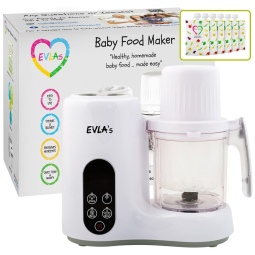 Processador de Alimentos para Bebês com Controle Digital Porta Alimentos Reutilizáveis, 110V 300W, EVLAS, Branco