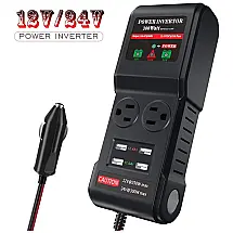 Inversor de Potência LST 300W 12V, 24V para 2 Portas AC e 4 USB Soquete de Isqueiro, 110v, LEICESTERCN, Preto