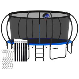 Cama Elastica Capacidade até 680 kg com Cesta de Basquete, Rede de Enclosure e Estacas de Vento, CITYLE, Azul