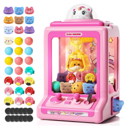 Máquina de Garra Rosa Jovow – Mini Arcade Infantil com 30 Mini Brinquedos, Luzes LED, Som e Versão Personalizável