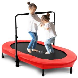 ANCHEER Cama Elastica Infantil com Diâmetro e Corrimão Ajustável para até 100 kg, Vermelha