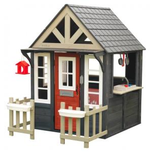 Casa de Bonecas de Madeira KidKraft Riverscape com Campainha Funcional, Cerca, Cozinha e Porta para Animais de Estimação Azul Marinho