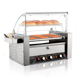 Máquina para Cachorro Quente 7 Rolos até 18 Salsichas com Luz LED, Controle de Temperatura Duplo e Aquecedor de Pão, 110V 1200W, ROVSUN