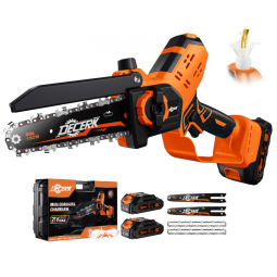 Motosserra Elétrica Portátil com Bateria Dulpa e Lubrificador Automático, 700W, Decerk, Laranja