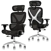 Cadeira de Escritório Ergonômica Giratória com Apoio de Braços e Lombar Ajustável ., GABRYLLY, Preto