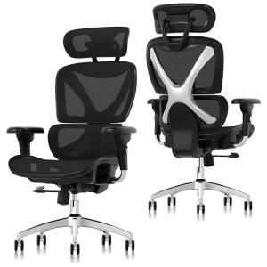 Cadeira de Escritório Ergonômica Giratória com Apoio de Braços e Lombar Ajustável ., GABRYLLY, Preto