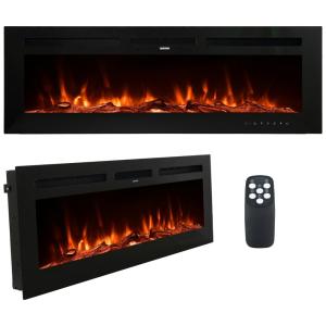 Lareira Elétrica de Embutir A43x127L com Controle Remoto, Temporizador, Tela Digital e Chamas Multicoloridas, 110V 1500W, MONDAWE, Preta