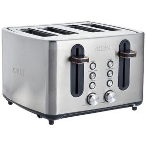 CRUX Torradeira de 4 Fatias com 6 Níveis de Tostagem, Aço Inoxidável, 110V, Prata
