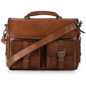 Bolsa Maleta de Couro Unissex para Laptop, VELEZ, Preto