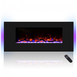 Lareira Elétrica de Embutir A45x106L com Controle Remoto, Alto Falante e Chama Ajustável com Conexão USB e AUX, 110v, CHEERWAY, Preto