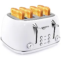 Torradeira Elétrica 2 Fatias, 6 Níveis de Tostagem, Aço Inoxidável, 1500W, 110v, KEENSTONE, Branco