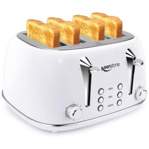 Torradeira Elétrica 2 Fatias, 6 Níveis de Tostagem, Aço Inoxidável, 1500W, 110v, KEENSTONE, Branco