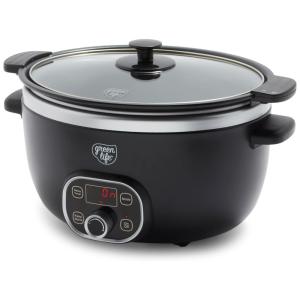 Panela Slow Cooker GreenLife 6QT Preta, Cerâmica Antiaderente PFAS-Free, Programável, Bowl Removível, Timer, Lava-louças, 110V