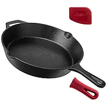 Frigideira de Ferro Fundido Pre Preparada com Tampa e Alças de Silicone, CUISINEL, Preto