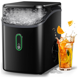 Máquina de Gelo que Produz 15 kg em 24H, Operação Com Um Clique e Limpeza Automática, 110V, Silonn SLIM24B, Preta