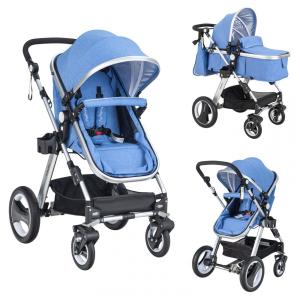 Carrinho de Bebê 2 em 1 com Inclinação Conversível e Suporte para Copo, BABY JOY, Azul