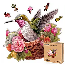 Quebra Cabeças em Madeira MDF para Adultos, Tema Pássaro Glorious Hummingbird e Flores com 500 Peças, LEOGOR