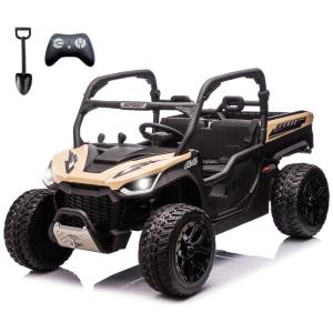 UTV Infantil Elétrico Sopbost Bege 24V 2 Lugares 4 Motores 75W Caçamba Grande Automática 4WD Pneus EVA Controle Bluetooth 10Ah