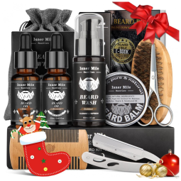 Kit para Barba Profissional Portátil com Cera e Pente, 8 Itens, COMFY MATE, Preto