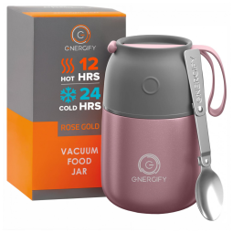 ENERGIFICAR Frasco Térmico Portátil para Alimentos 500mL em Aço Inoxidável com Vedação e a Prova de Vazamentos, Rosa Ouro