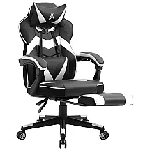 Cadeira de Escritório Gamer Reclinável e Ergonômica com Apoio de Lombar e Cabeça, Branca, AJS, Branco