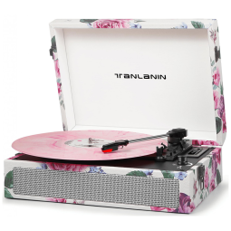 Toca Discos Vintage com 3 Velocidades, Alto Falantes Embutidos, Gravação USB e Entrada para Fone, TANLANIN, Branco Floral