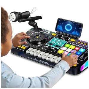 Mesa DJ Mixer Musical Infantil Tsomtto com Luzes LED, Piano, Microfone e Conexão USB para Crianças a Partir de 3 Anos