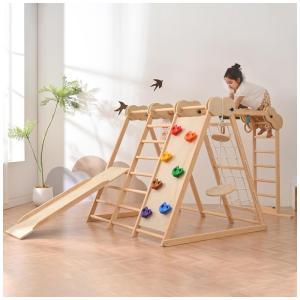 Playground OLLIVIKI Parque Infantil Indoor Jungle Gym, Brinquedo de Escalada para Crianças 1-6 Anos, Com Escorregador, Parede de Escalada