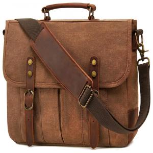 Bolsa, Maleta de Couro Masculina para, SOAEON laptop messenger bag, Marrom