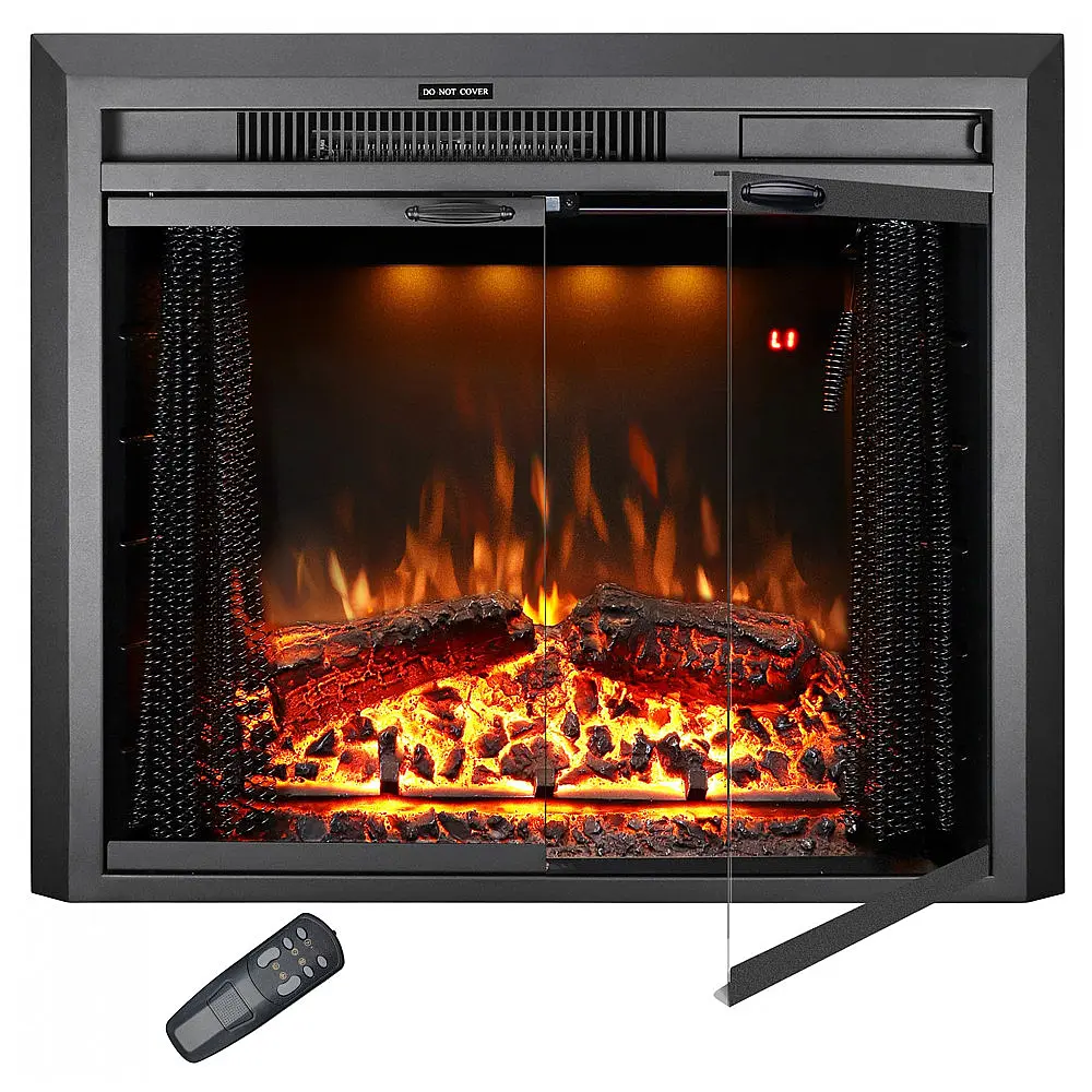 Lareira Elétrica de Embutir A53x64L cm com Controle Remoto, Porta de Vidro, Tela de Malha, Som de Crepitação de Fogo, 3 Cores de Chamas