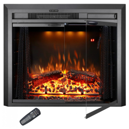 Lareira Elétrica de Embutir A53x64L cm com Controle Remoto, Porta de Vidro, Tela de Malha, Som de Crepitação de Fogo, 3 Cores de Chamas