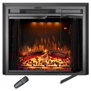 Lareira Elétrica de Embutir A53x64L cm com Controle Remoto, Porta de Vidro, Tela de Malha, Som de Crepitação de Fogo, 3 Cores de Chamas