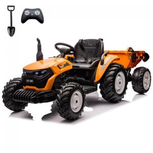 Trator Elétrico Infantil Sopbost 24V 10Ah, 2WD, Reboque Elétrico, Rodas EVA Grande, Suspensão Traseira, Controle Remoto, 90kg, Laranja