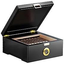 Humidor Elétrico KingChii Preto Controle Temperatura 18-23°C com Cedro Espanhol 3 L