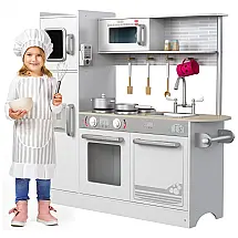 Cozinha de Brinquedo Realista com Telefone em Madeira para Crianças de 3 a 8 Anos, KIDDERY TOYS, Branca