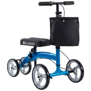 Andador 4 Rodas com Cesta e Apoio para Joelho Ideal para Lesões Suporta 158kg, ELENKER, Azul