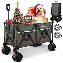 Carrinho Dobrável para Camping e Jardim com Rodas para todos os Terrenos, Capacidade 200kg, Raynesys, Verde e Marrom