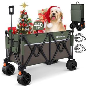 Carrinho Dobrável para Camping e Jardim com Rodas para todos os Terrenos, Capacidade 200kg, Raynesys, Verde e Marrom