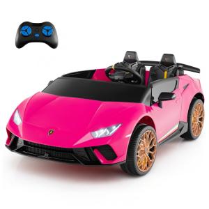 Carro Elétrico Infantil Lamborghini Licenciado 24V, 4WD, 2 Lugares, Controle Remoto, Luzes LED, Música Bluetooth – Costzon S311, Rosa