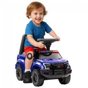 Carro Infantil Policial de Deslizar com os Pés, Possui Sistema de Som e Armazenamento Embaixo do Banco, Aosom, Azul