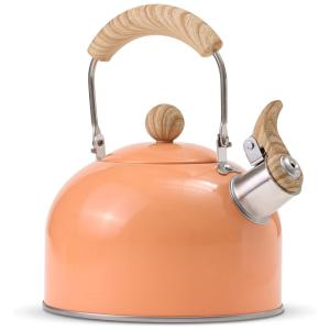 ROCKURWOK Chaleira 2L com Apito e Cabo ergonômico, Aço Inoxidável, Laranja