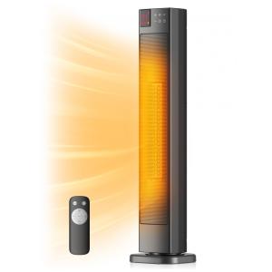 Aquecedor Elétrico de Cerâmica com Termostato Ajustável, Controle Remoto e Oscilação de 75º, 110V 1500W, PELONIS, Preto