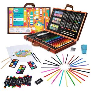 Kit de Pintura KIDDYCOLOR com 85 Peças e Caixa de madeira Portátil, Marrom
