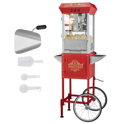 Carrinho de Pipoca Retro Profissional com Panela de 236 mL, Faz até 48 Xícaras, Inclui Acessórios, 110V 850W, Vevor, Vermelho