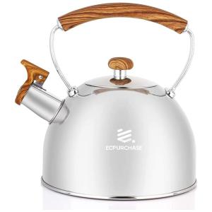Chaleira 3L com Apito e Cabo ergonômico, Aço Inoxidável, ECPURCHASE WH TK001, Prateado
