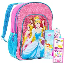 Mochila Escolar Infantil Disney Princesas com Adesivos para Crianças a Partir de 6 Anos, Rosa
