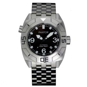 Relógio Masculino Dive com Cristal de Safira com Válvula de Hélio e Moldura Giratória, PANTOR Seal Bracelet, Prateado